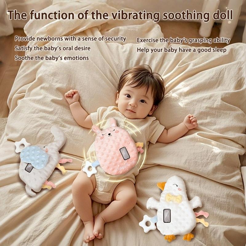 Soft Plush Infant Soothing Toy 3 Calming Sounds 4 Vibration Modes Safe Comfortable Fabric Travel Friendly Design