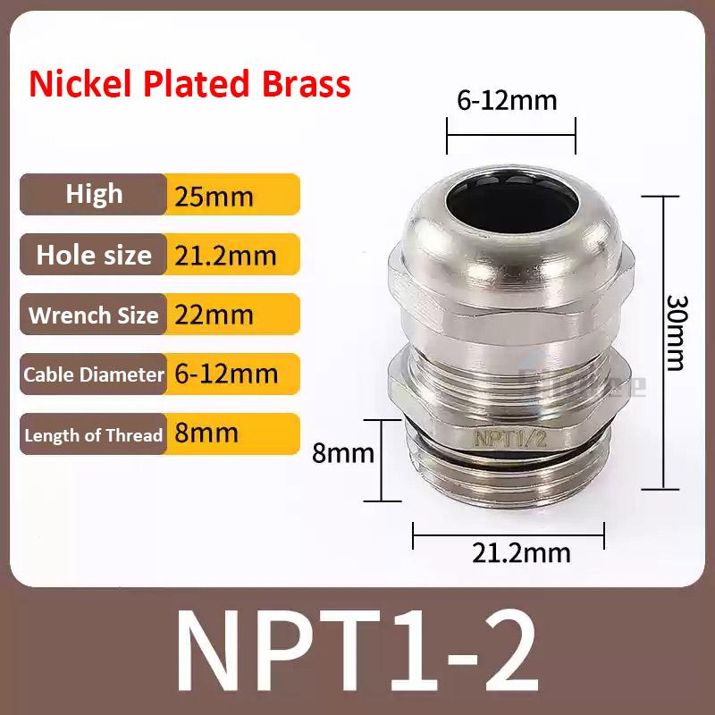 Waterproof Cable Gland IP68 Nickel Plated Brass 1/4" 3/8"1/2" 3/4" 1" 2" 3" BSPP/NPT Male Thraed For 3-6.5mm 4-8mm Cable Joint