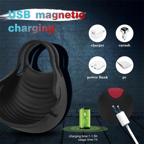 Vibrador de pene Masturbador masculino Vibrador de masaje testicular Anillo retardante de eyaculación Manga de pene Estimulador de escroto Juguetes sexuales