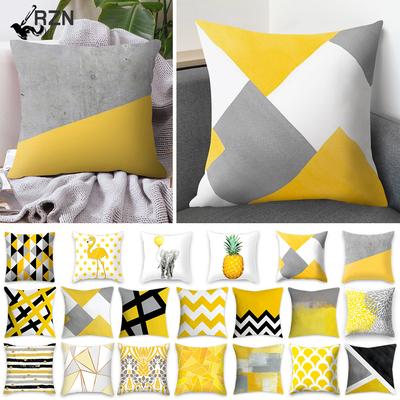 Capa de Almofada Geométrica Fronha Listrada de Poliéster Amarelo Fronha de Almofada com Estampa de Escritório para Quarto 45x45cm