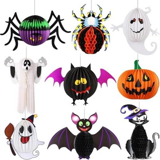 Halloween decoration hanging 9-piece set party paper lantern pumpkin foldable black cat ghost bat