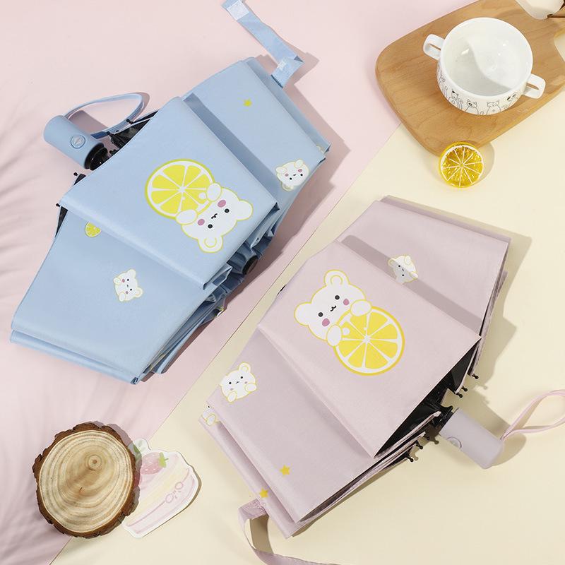 

Women s Automatic Folding Umbrella: Black Glue Sun & Rain Protection, Anti-UV, Cartoon Design
