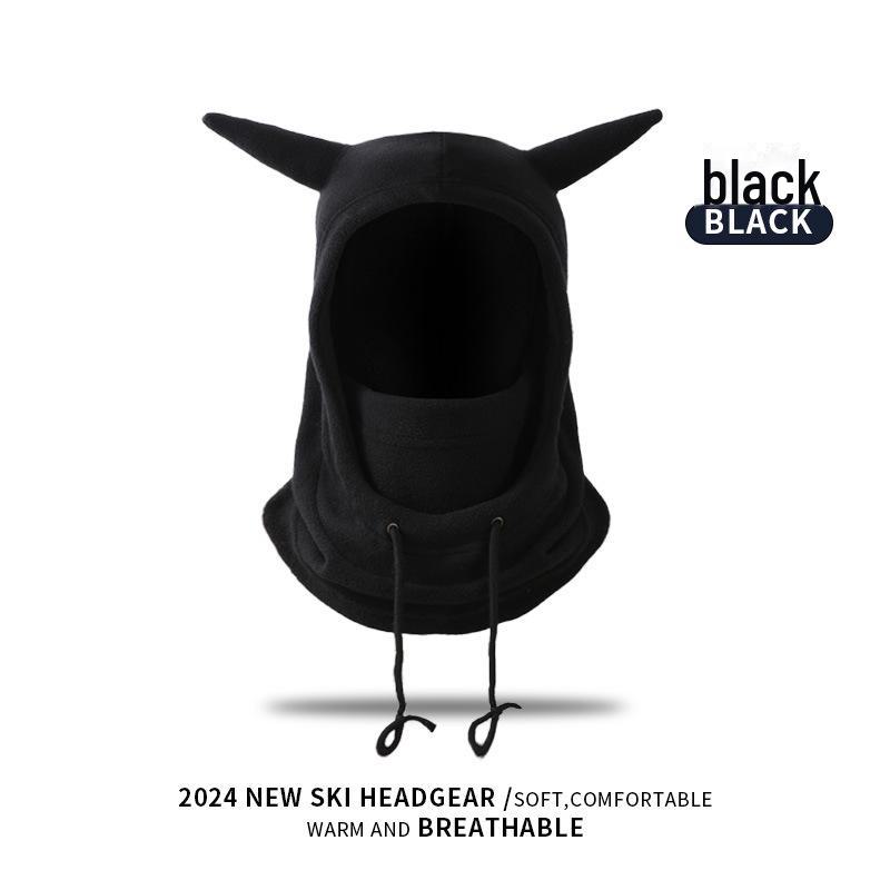 

Милая черная шапка-капюшон Yabi Little Devil с рогами и наушниками для зимы QD074 Little Devil hoodie; One Size