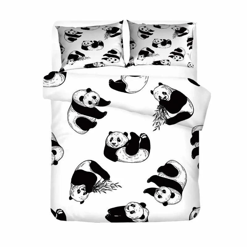 Kids Cartoon Duvet Cover Set Pink Black White Lovely Panda AU Single ,US Full Double Single Comforter Bedding Sets for Bedroom