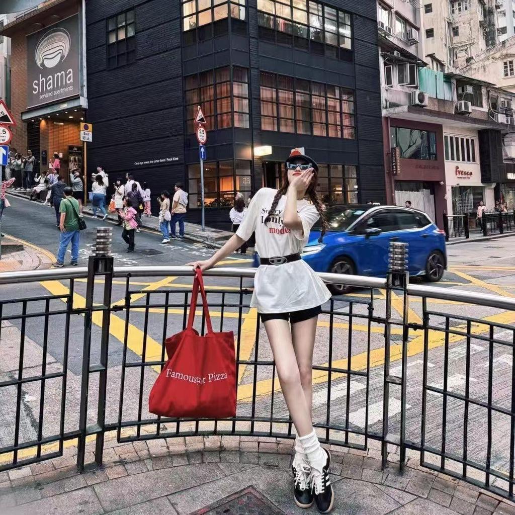 2024 Red Letter Canvas Tote: Stylish Single Shoulder Bag for Students, Commuters & Casual Use