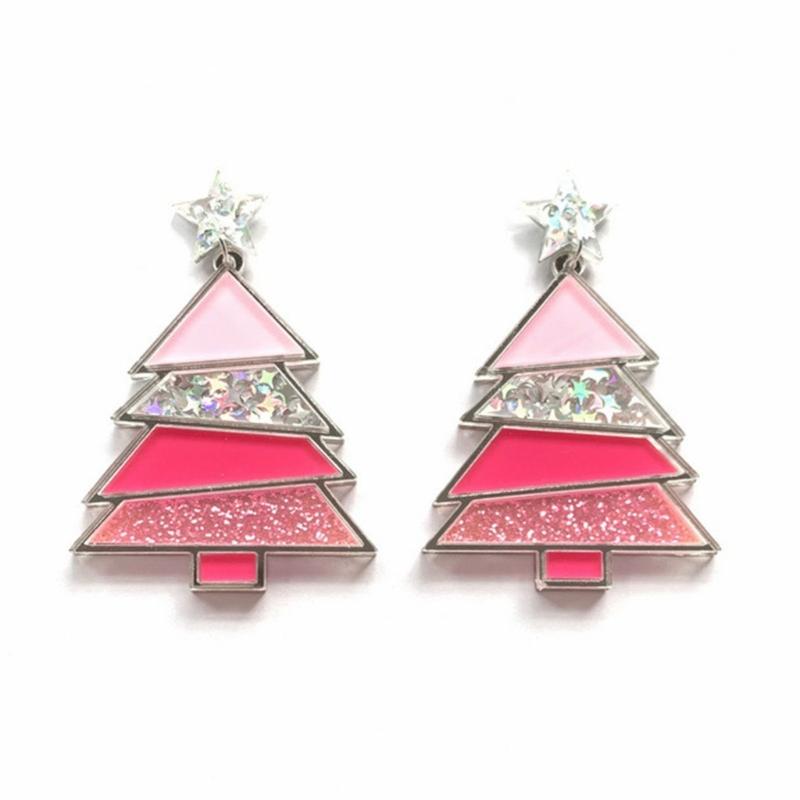 Christmas Earrings Christmas Tree Earrings Dangle Earrings Stud Earrings Pendant Earrings Acrylic Material Women Jewelry розовый