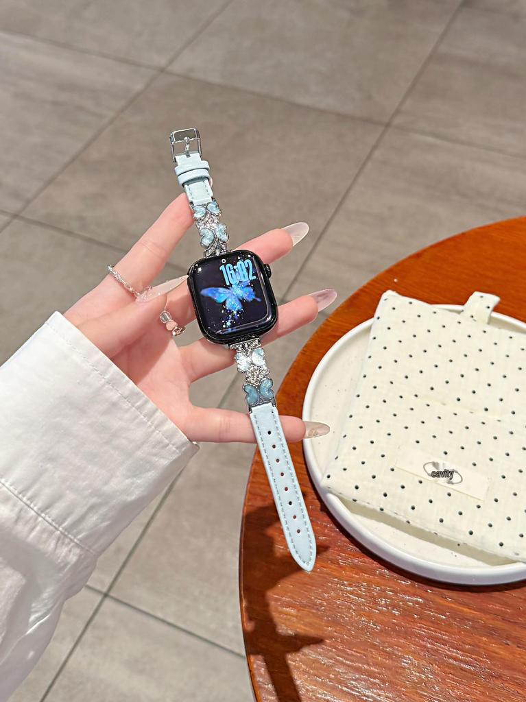 Enamel Butterfly Leather Strap for Apple Watch Series 2-10
