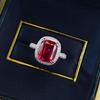 Xian Can Jewelry S925 Silver 9x11mm Pigeon Blood Red Pave Ring, European & American Style, Xiaohongshu Live.