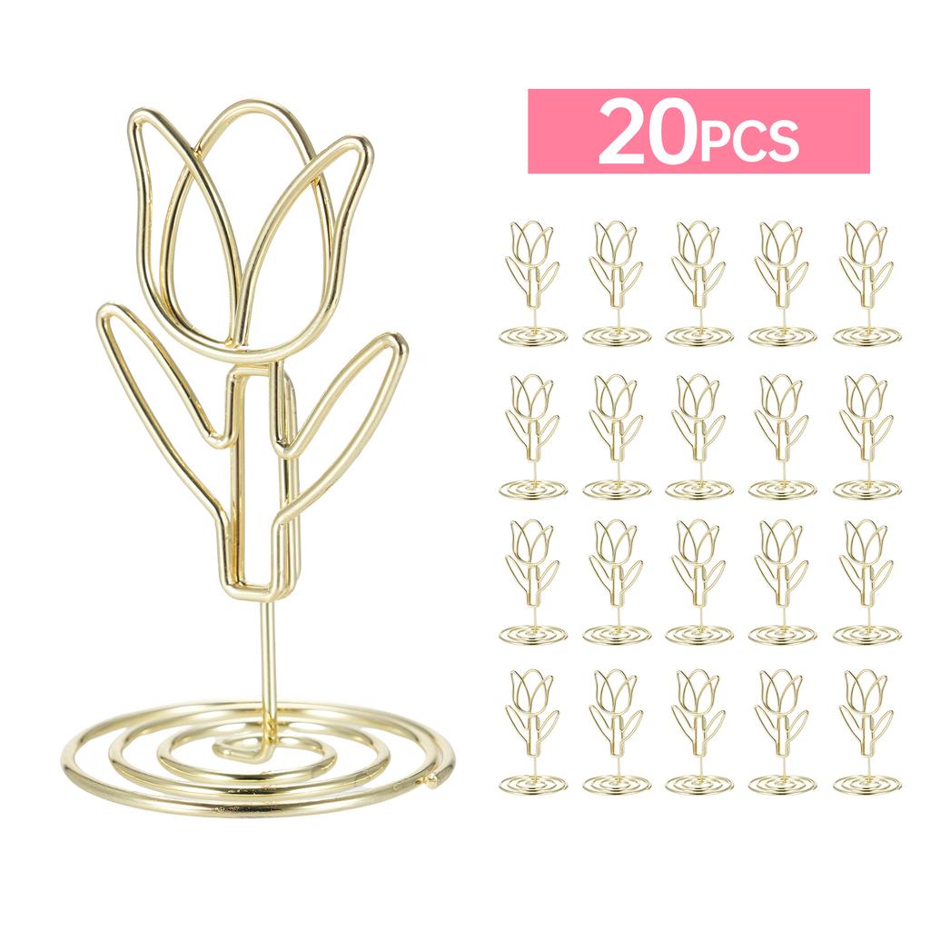 Confezione da 20 Portanumero da Tavolo Clip per Foto Porta Segnaposto a Forma di Tulipano per Centrotavola Matrimonio