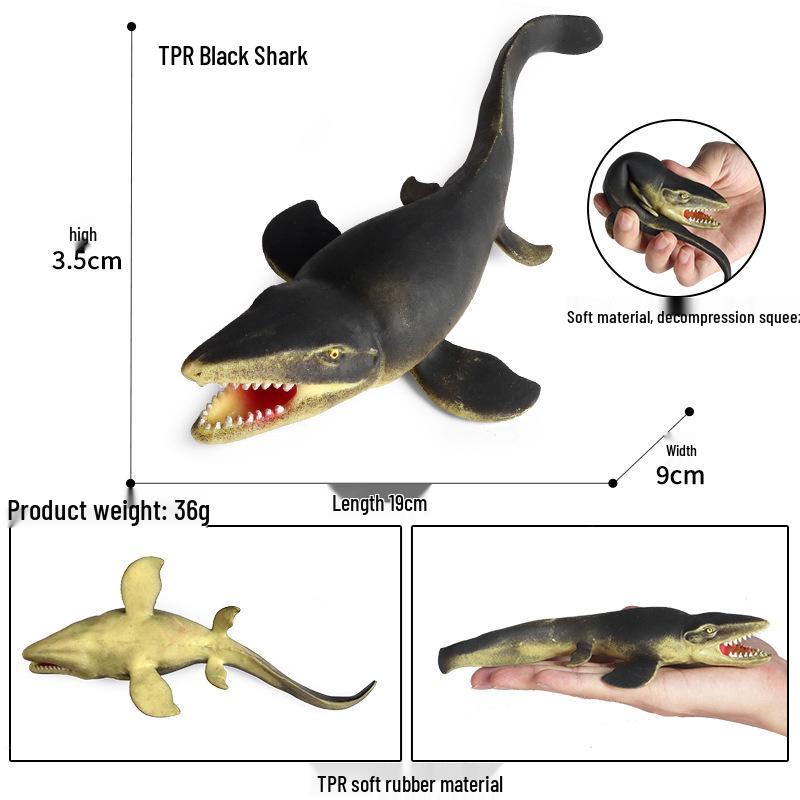 Soft Black Shark Marine Animal Model Squeeze Toy for Kids - Stress Relief & Educational Simulation