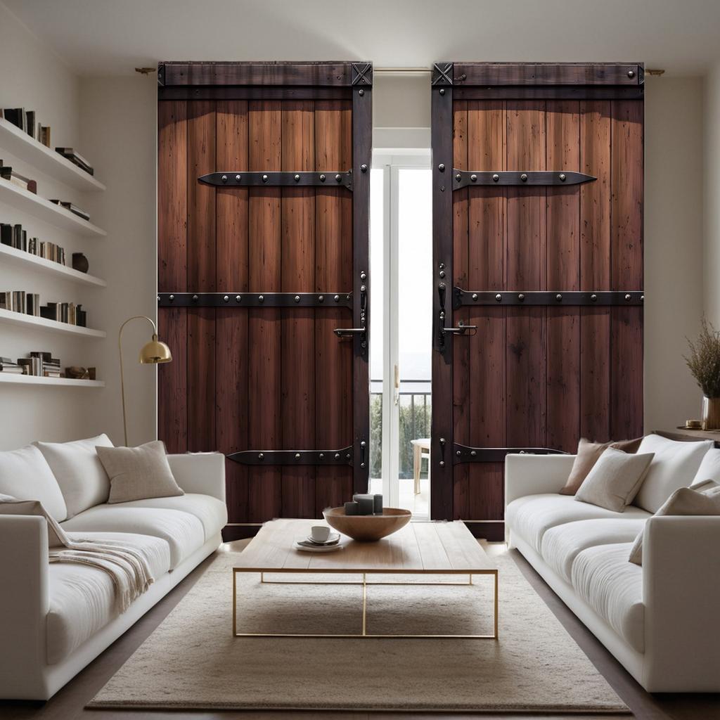 2pcs HD restoration bronzed wood door decoration curtain Brown digital printed curtain Home Decoration style Decoration livin