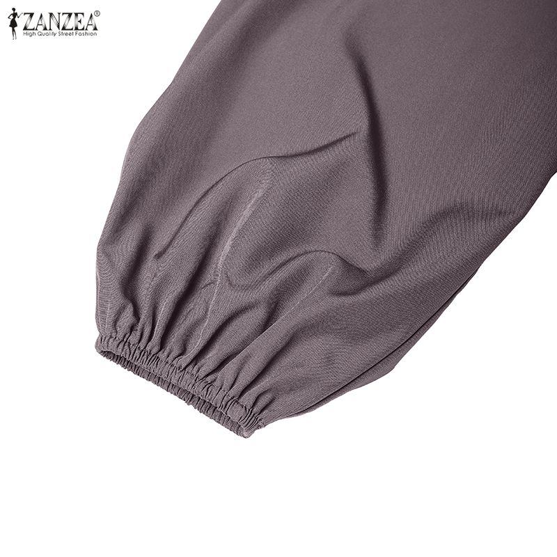 ZANZEA Dámské ležérní límec s dlouhým rukávem, volné dlouhé šaty