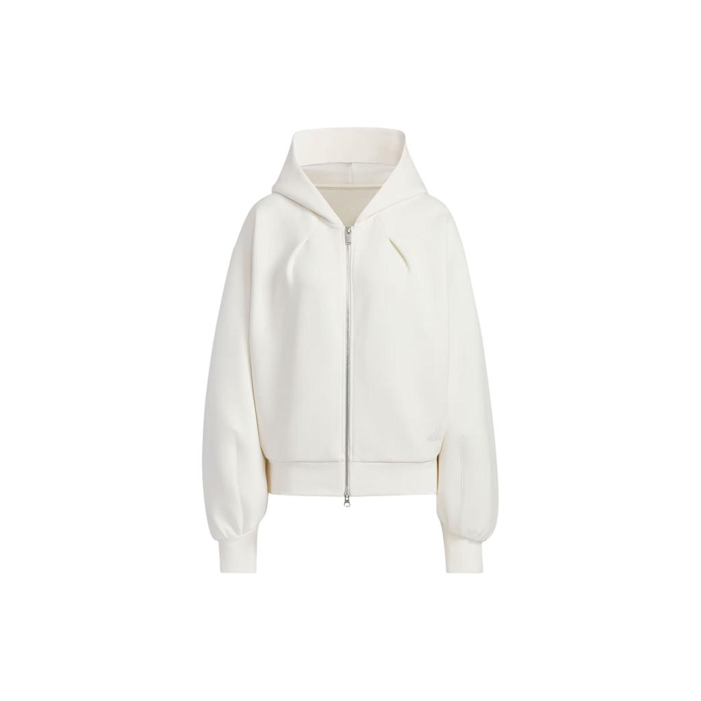 Adidas Spacer Full-Zip Hoodie Solid Color Sports Casual Loose Fit Jacket Women Hoodies Pink White JJ3793