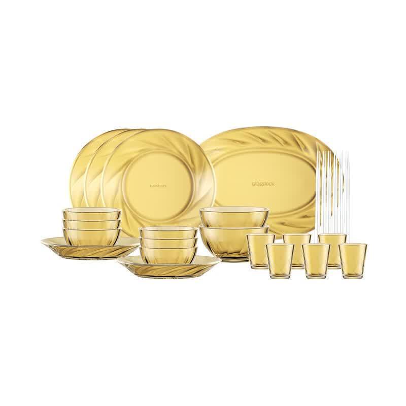 GLASSLOCK Amber Crystal 26-Piece High Borosilicate Glass Dinnerware Set