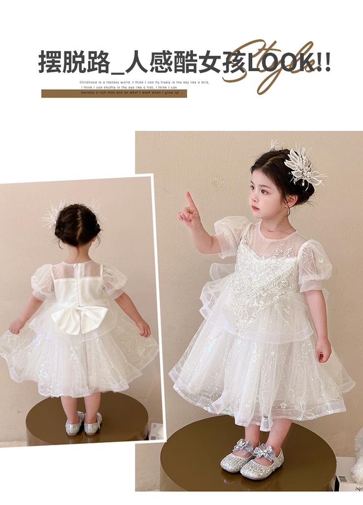 Girls' Dress, Summer New Style, High-end and Western-style, Children's White Birthday Dress, Princess Dress