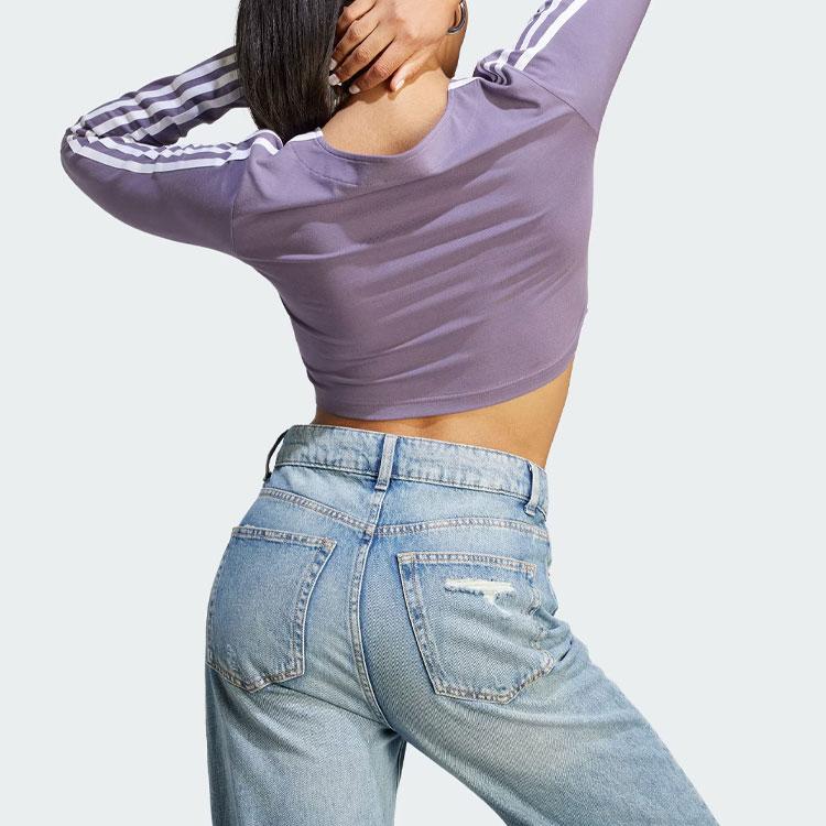 Adidas Πρωτότυπα Adicolor Classics Μπλουζάκι με Κουμπιά Ριγέ Αθλητική Ζακέτα Πλεκτό Μακρυμάνικο Γυναικεία Τοπ Σκούρο Γκρι Βιολετί IK6616