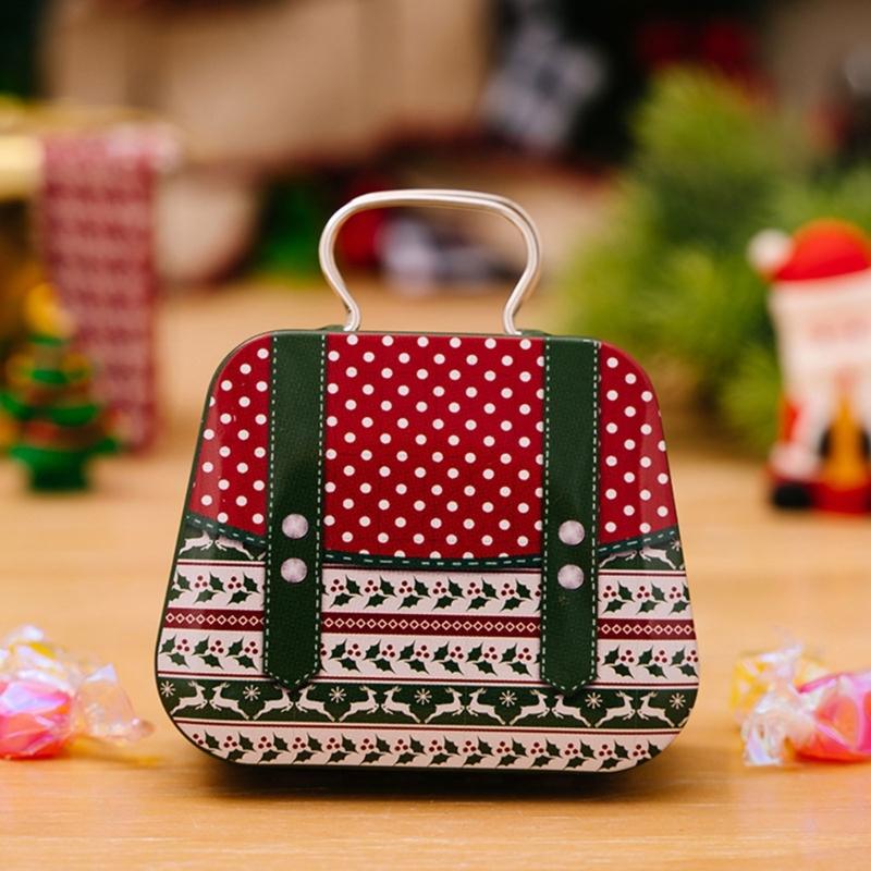 Holiday Themed Metal Carry Case Christmas Theme Tin Carry Holder for Gifts and Trinket with Convenient Handle