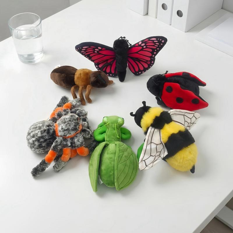 Cute Realistic Insect Plush Toys Small Ladybug Butterfly Ant Mantis Spider Bee Stuffed Animals Lifelike Plushies Soft Doll