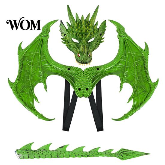 Set Costume da Drago con Maschera e Ali per Bambini, con Coda e Ali, Set Leggero per Travestimenti Cosplay, per Età 3-12 Anni, Festa di Halloween