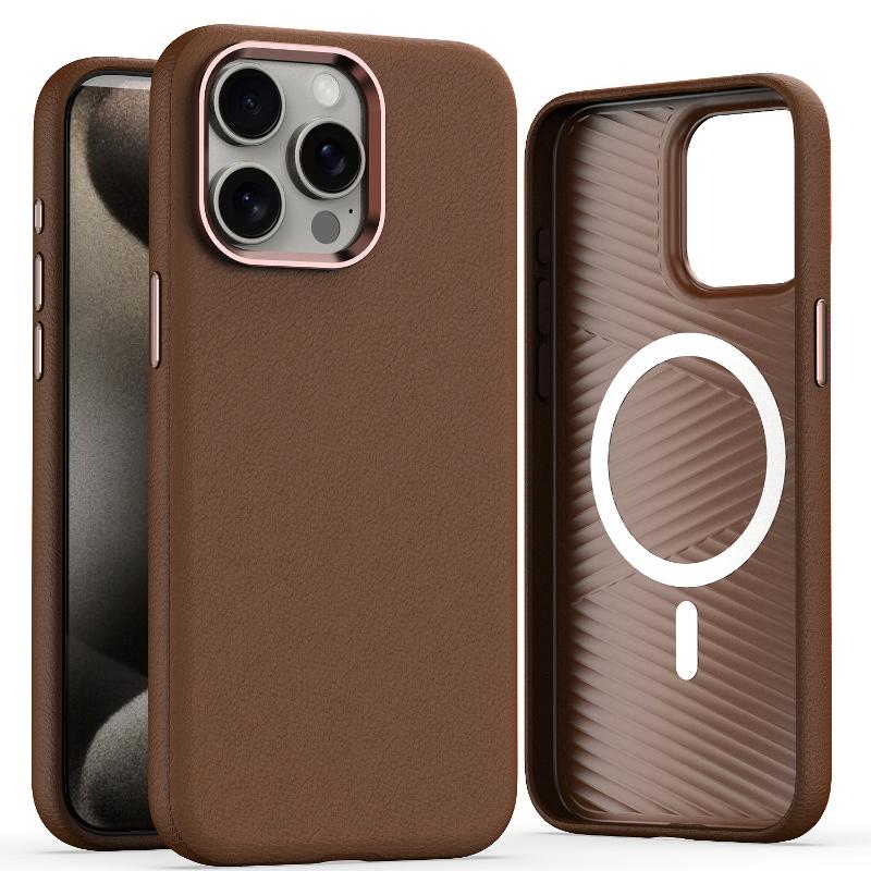Magsafe Leather Case For iPhone 15 14 13 12 Pro Max iPhone15promax Metal Camera Silicone Protection Phone Cover Coque For Samsung S24 Ultra S23 Plus