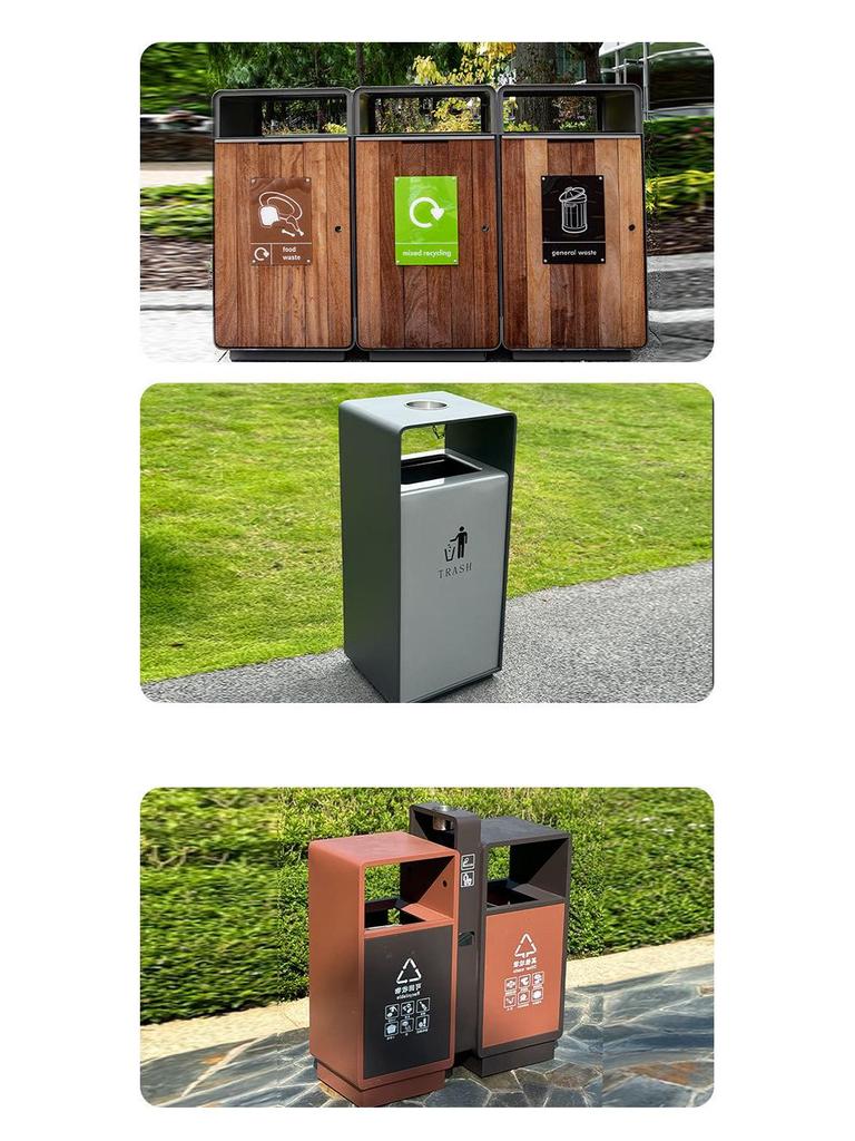 Large Stainless Steel Outdoor Trash Can for Parks and Municipal Areas