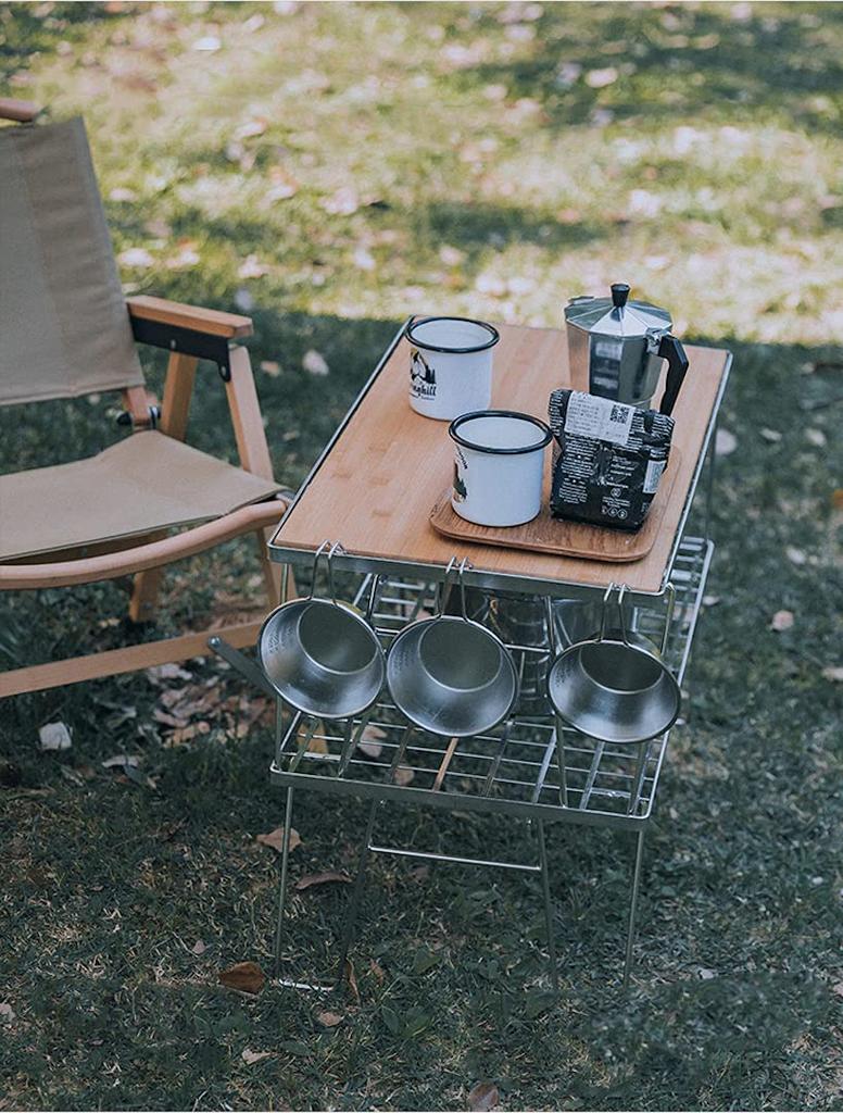 Camping Moon Field Rack Ground Rack All Stainless Steel with Storage Bag T-230A 2 PiecesBamboo Top Plate Full Set T-230A-2TP