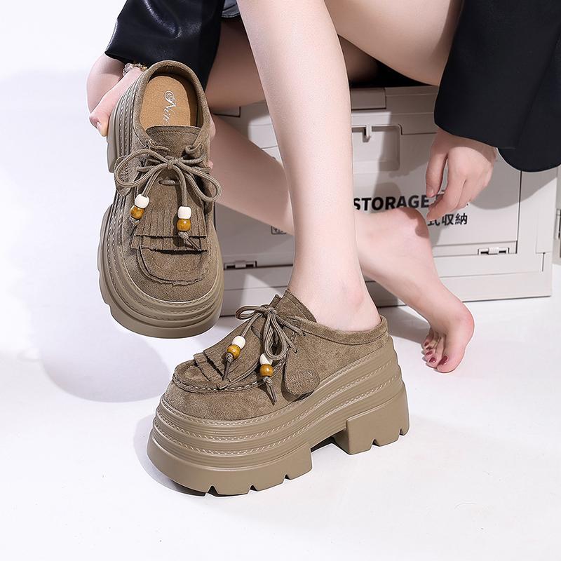 Fashion Women's Platform Loafers Spring and Autumn British Style Retro Round Toe Lace-up Versatile Women's Single Shoes Zapatos De Mujer