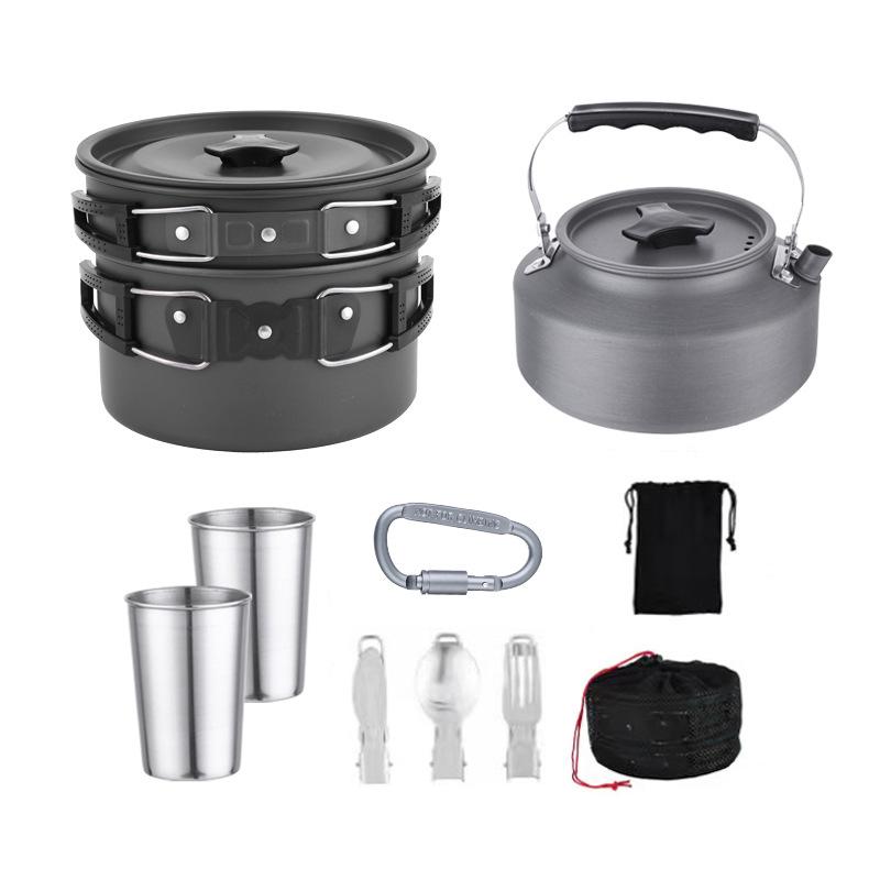Cross-border Best-selling Outdoor Gear 2-3 Person Cookware Set Camping Cooking Kit Foldable Teapot Combo Travel Model чёрный