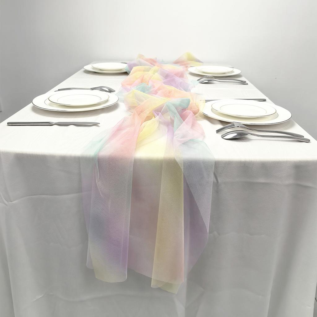 75cmX180cm/275cm Rainbow Gradient Tulle Table Runners Sheer Mesh Dining Table Decoration For Wedding Bride Shower Brithday