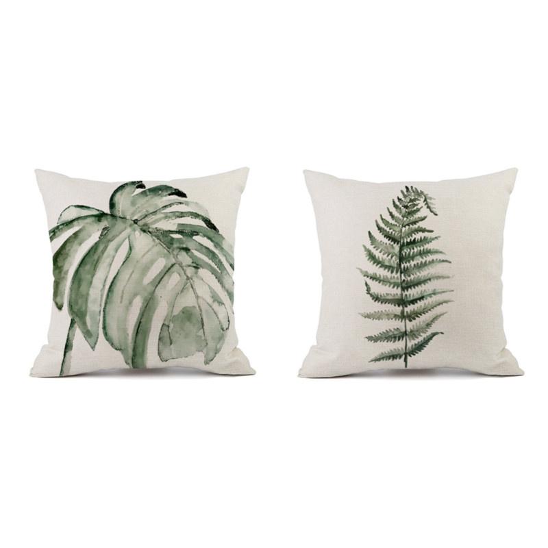 Watercolor Ink Painting Throw Pillow Cover 45X45Cm Minimalist Modern Tropical Plants Cushion Cover For Bed Couch Sofa Jaf094