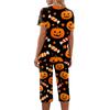 Women Two Piece Halloween Print Outfit Short Sleeve Top and Capri Pants Set Comfortable Casual Sportswear