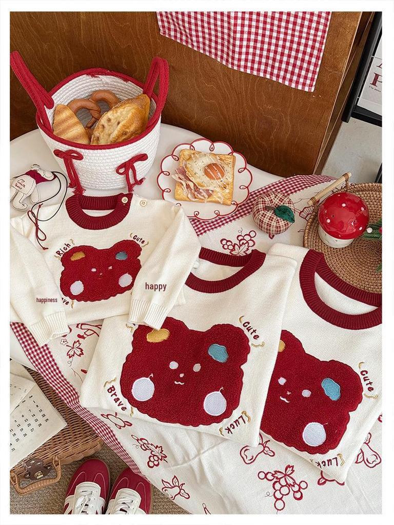 2025 Autumn/Winter Family Cartoon Knitted Sweater for First Birthday - Mother-Daughter Full Moon Outfit