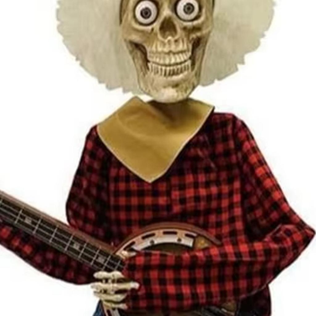 Spooky Skeleton Banjo Halloween Decoration With Vibrant Red And Yellow Plaid Design For Home Party Supplies Durable Plastic Construction
