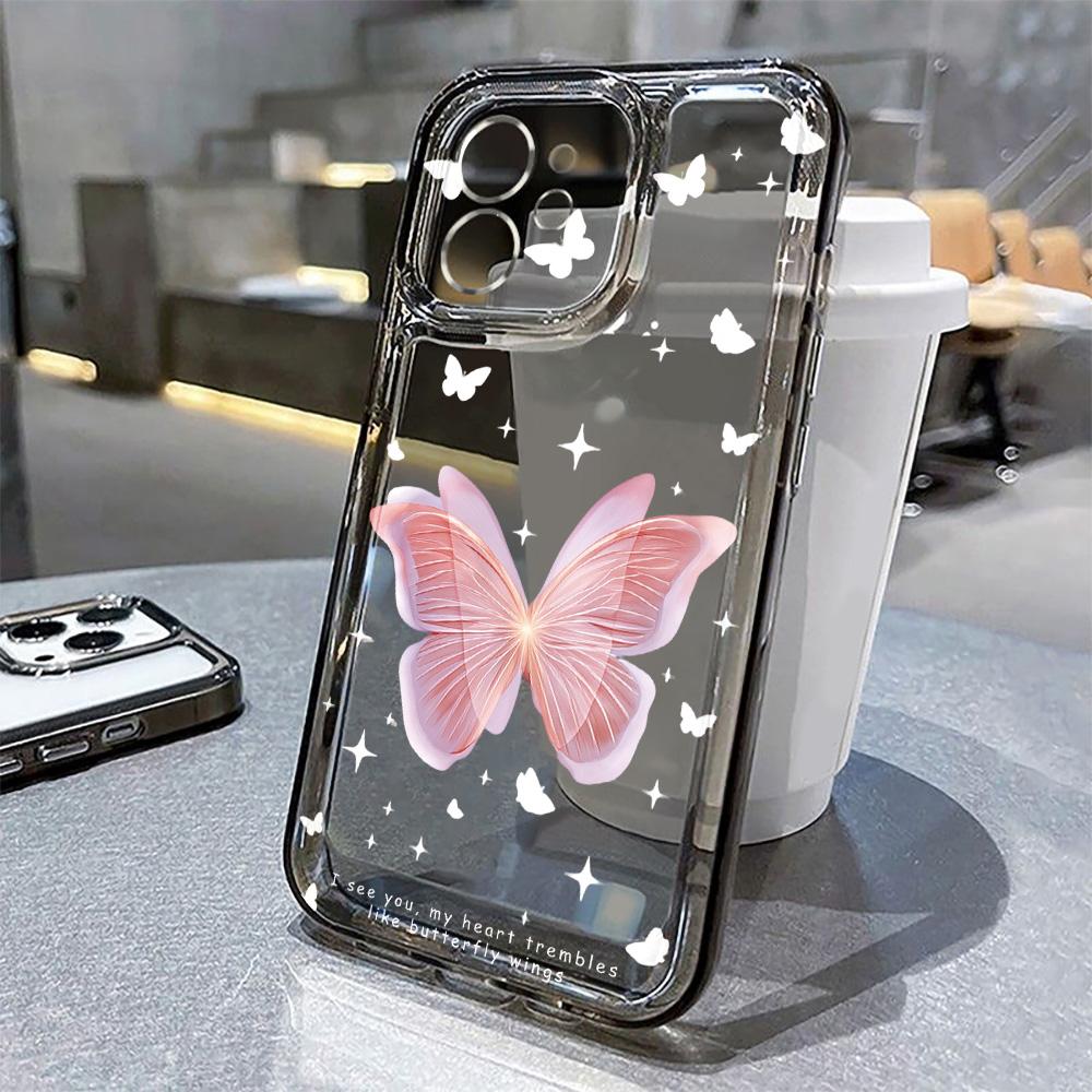Gold Butterfly Phone Case For iPhone 17 16 15 11 13 12 14 Pro Max 16e Air 7 8 Plus XR SE 2022 2020 Soft TPU Transparent Cover