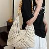 Stricktasche mit großer Kapazität Damen Sommer Neue Holzperlen Gewebte Umhängetasche Wolle Häkel-Einkaufstasche