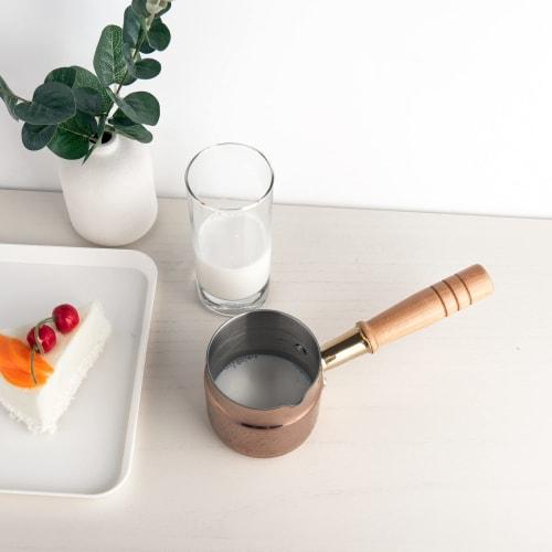 IMEEA Milk Pan, Saucepan, 18-10 Stainless Steel, Induction Compatible, 400ml, with Spout, Antique Gold