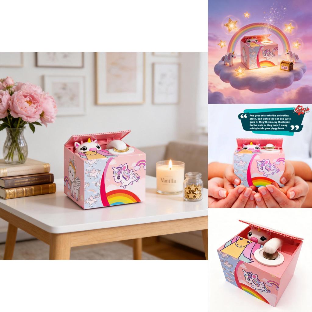 Einhorn-Sparschwein mit handgefertigtem Harz-Cartoon-Design für Kinder und als Geschenk