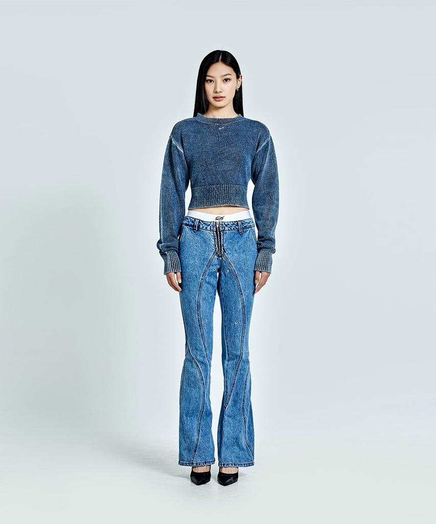 51Peosenteupoumeon Metal Logo Crop Knit - Blue (Woman)