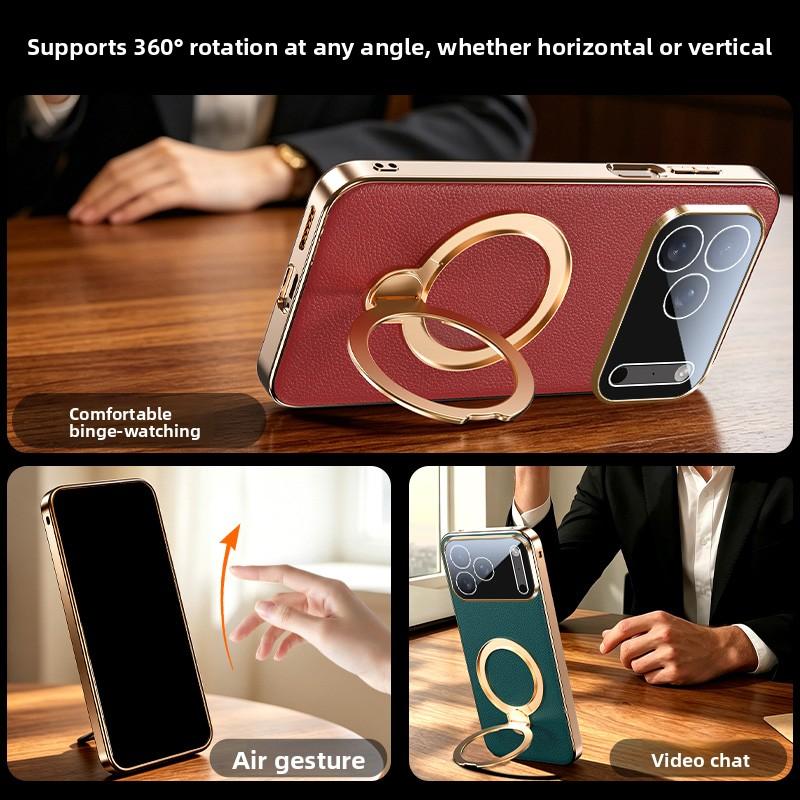 Luxury Business 360 Rotating Magnetic Leather Case for iPhone 17 Pro Max 16 15 14 13 for Magsafe Shockproof Skin Feel Slim Cover