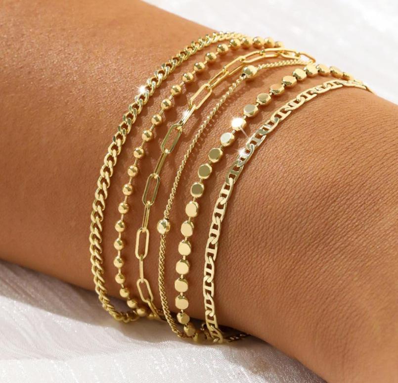 Bohemian Minimalist Women's Hand Jewelry Set: 6 Multi-layer Simple Bracelets