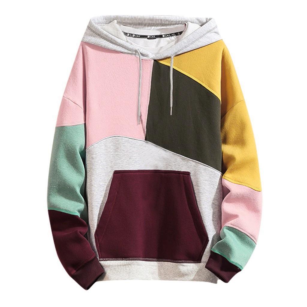 Fashion Men's Casual Solid  Hooded Hooded Patchwork Sweatshirt