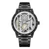 Luxus Retro Skelett Quarz Uhr für Herren Geschnitztes Lünettengehäuse Edelstahl Wasserdicht Leuchtendes Armband für Herren
