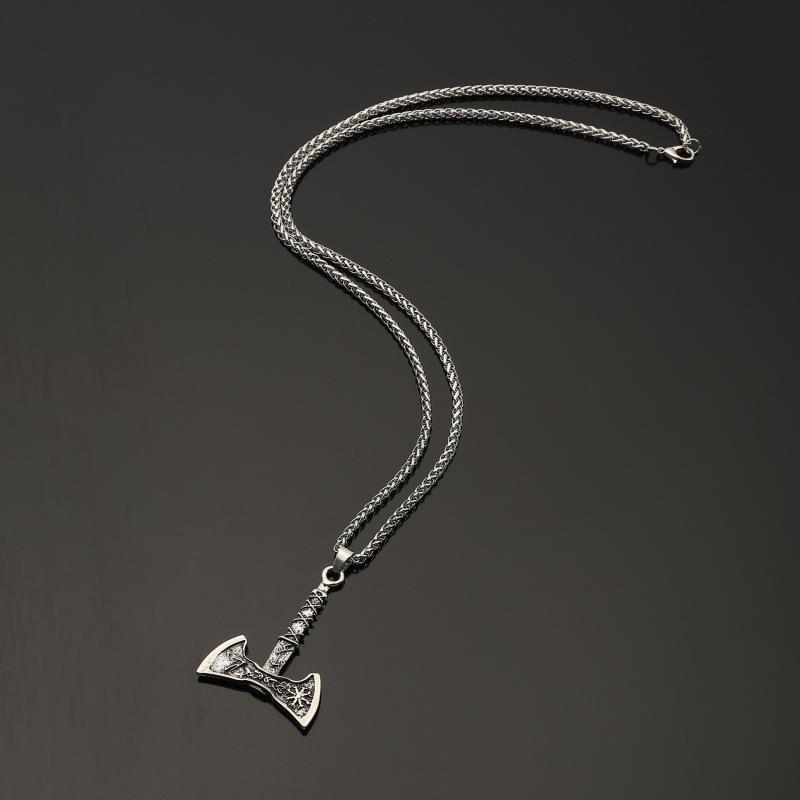 Viking Rune Axe Pendant Necklace Retro Norse Style Party Accessory