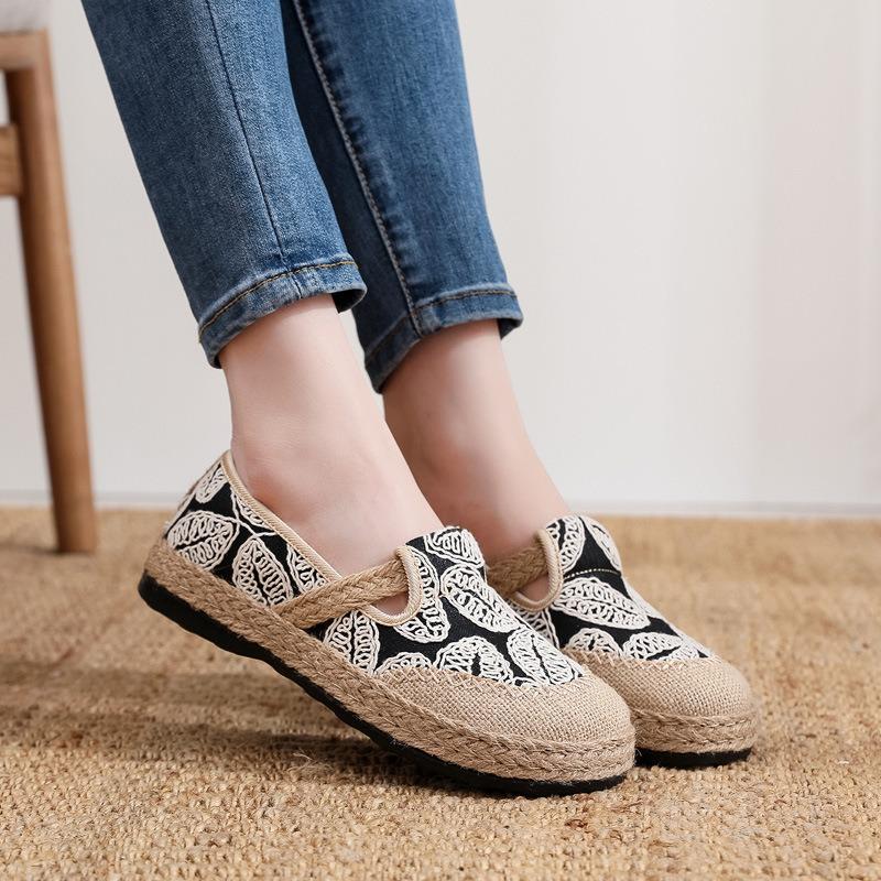 Spring new women's single shoes one-pedal fisherman shoes retro style linen round head casual cotton and linen shoes old Beijing cloth shoes