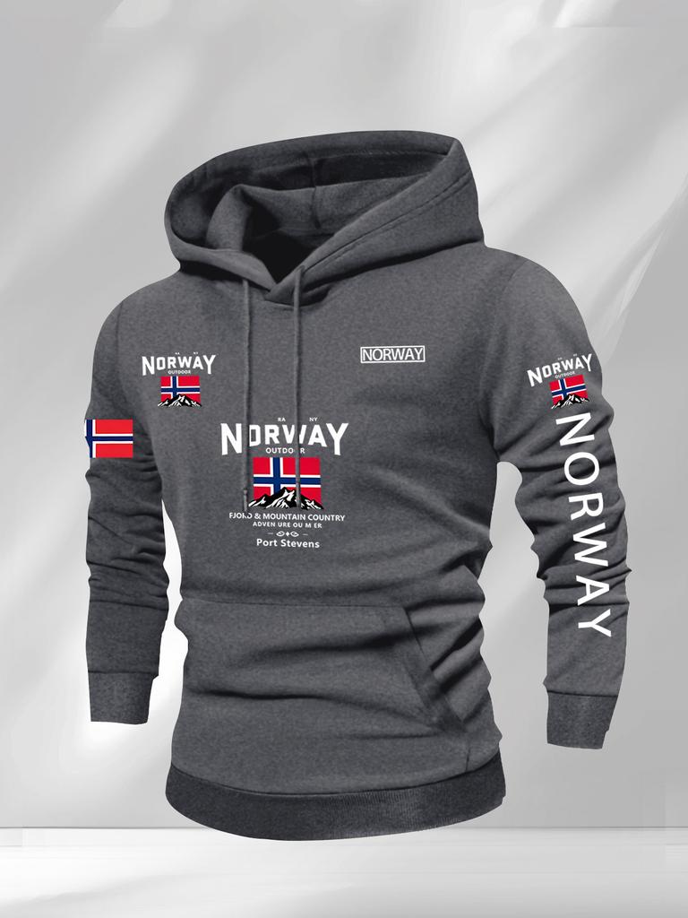 Hanorac cu glugă pentru bărbați cu imprimeu norvegian, modă, toamnă/iarnă, zilnic, în aer liber, vacanță, fitness, casual, larg, cald, îmbrăcăminte sport