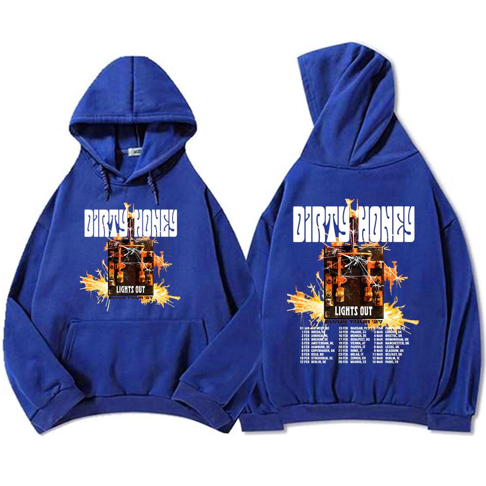 Dirty Honey Lights Out EU/UK Tour Hoodies Unisex Streetwear Fashion Long Sleeve Hooded Sweatshirt Graphic Print Merch Women Men