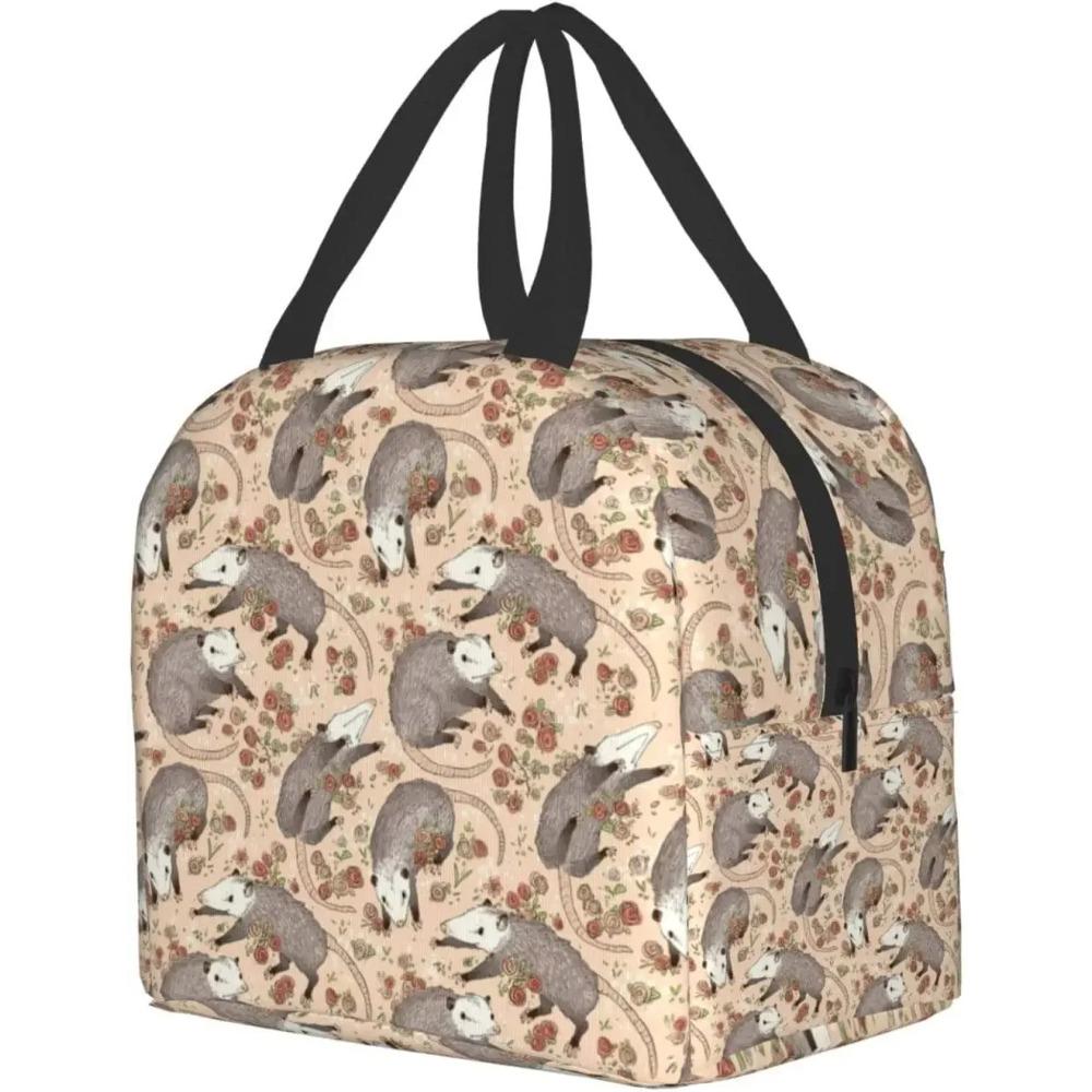 Opossum and Roses Lunch Tote Bag for Women Fashionable Gifts Collapsible Simple Modern DIY Bag Large