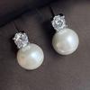 Simple Stylish Simulated Pearl Earrings with Cubic Zirconia Fashionable Women Silver Color Luxury Trendy Jewelry
