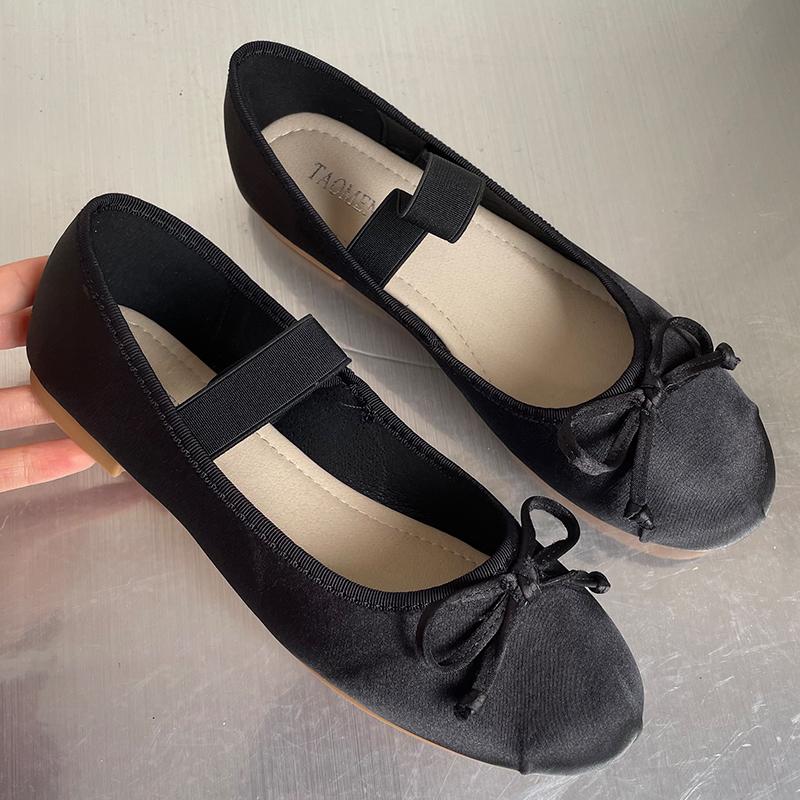 Fashion Pink Footwear Silk Women Ballet Flats Shoes Female Round Toe Fashion Butterfly-Knot Shallow Ladies Flats With Shoes Big Size