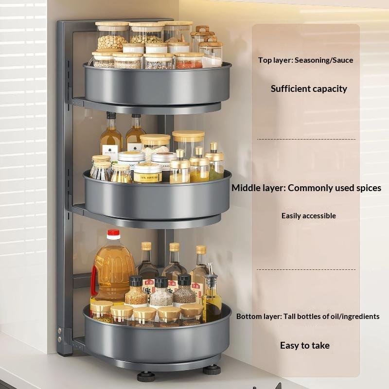 Rotating Spice Rack 2/3 Tier Carbon Steel Seasoning Bottle Organizer 360 Degree Rotatable Storage Tray For Kitchen Countertop